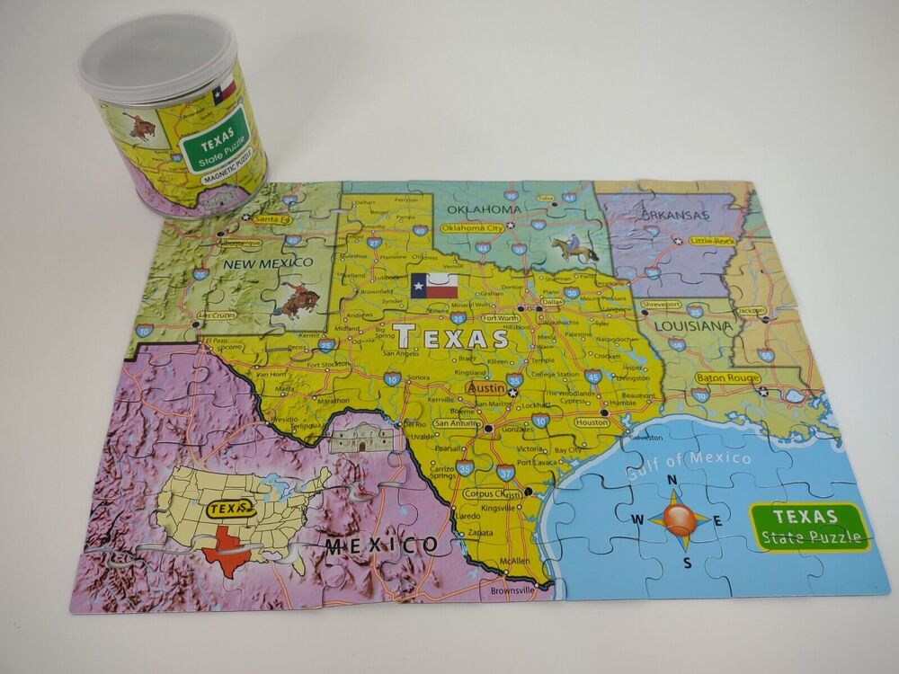 Texas State 100 Piece Magnetic Jigsaw Puzzle Geotoys Complete *